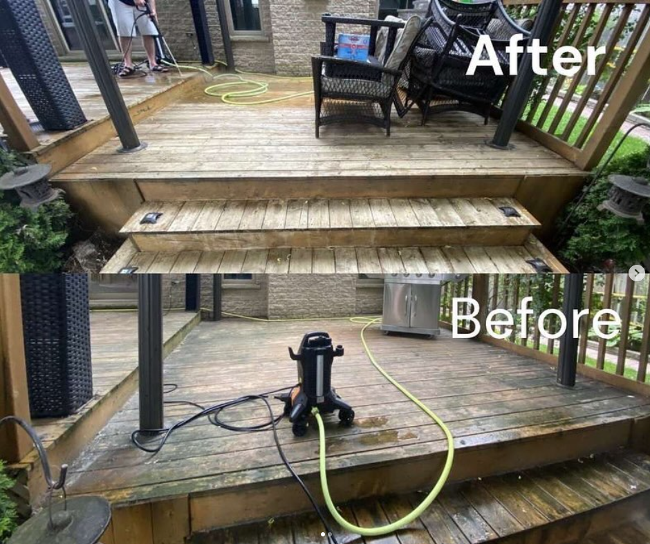 Before and after deck pressure washing
