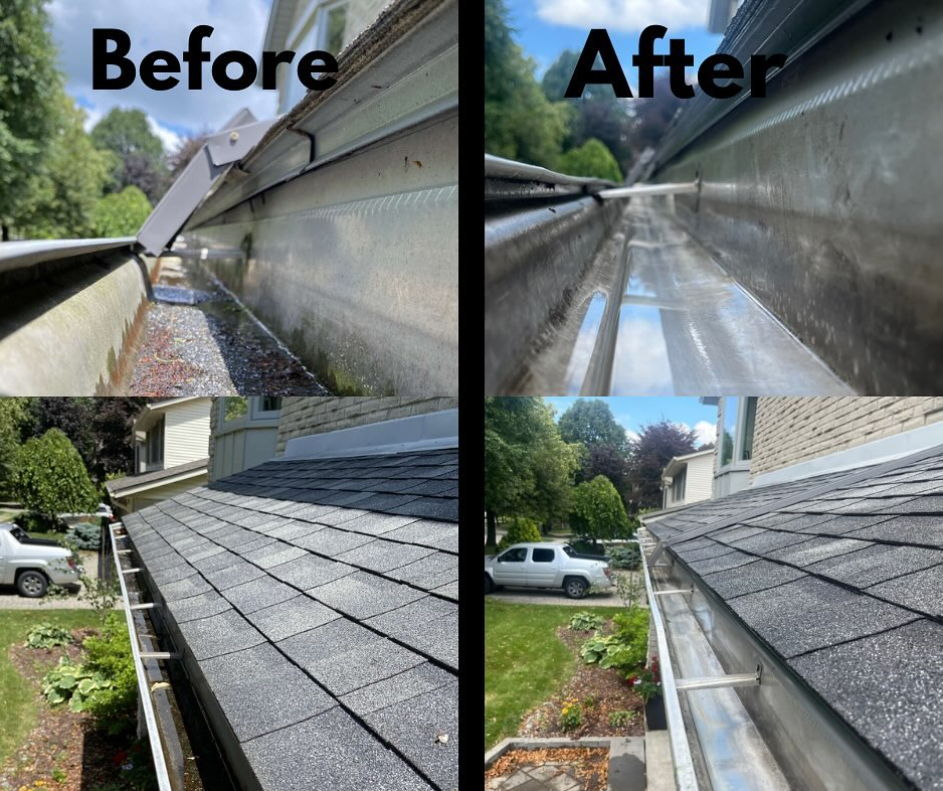 Before and after gutter cleaning results